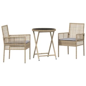 Set de Bistro Grădină 3 Piese cu Perne Bej din Rattan Polirat
