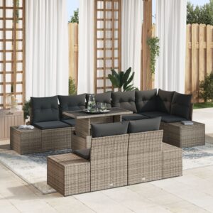 Set de Sofa pentru Grădină  Set de 9 Gri Ratan Mese de Grădină