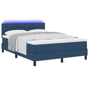 Cadru de Pat  cu Saltea Albastru Închis Textil 140 x 190 cm
