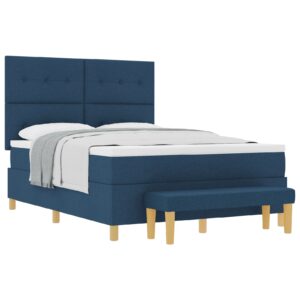 Pat Box Spring  cu Saltea și Bancă Albastru 140x190 cm Țesătură