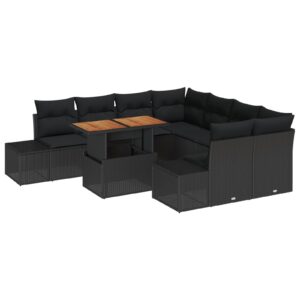 Set de sofa pentru grădină  Set de 9 Negru Ratan, material textil