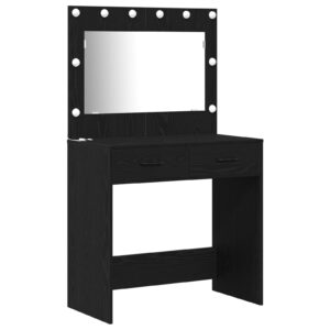 Set de Mese de Toaletă în 2 Piese cu LED Negru din Lemn Prelucrat