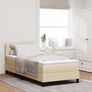 Cadru Pat  cu Saltea Bej Material Textil 90 x 190 cm Saltea Pat