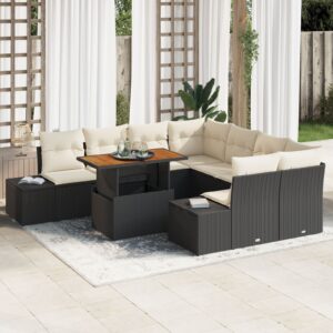 Set canapea grădină  9 piese Negru Ratan Canapea de grădină