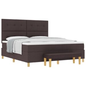 Pat cu saltea și bancă Culoare maro închis 180x200 cm din țesătură