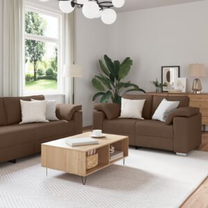 Set canapea 2 piese cu perne din material maro