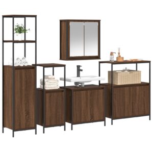 Set de mobilier pentru baie 5 piese  din lemn prelucrat maro