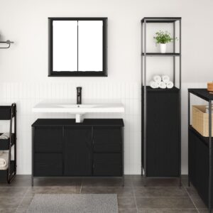 Set de mobilier pentru baie 2 piese  din lemn ingineresc, stejar negru