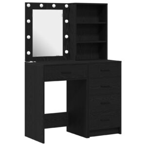 Set de toaletă  2 piese cu LED Negru din lemn compus