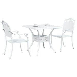 Set Bistro de Grădină 3 Piese  Alb din Aluminiu Turnat