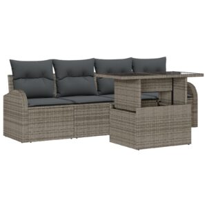 Set de Sofa de Grădină  Set de 5 Gri Ratan, Poliester