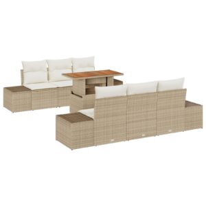 Set Canapea Grădină  7 Piese Bej, Crem Ratan, Țesătură