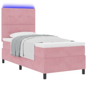 Pat cu arcuri box și saltea  cu LED roz 100x200 cm catifea
