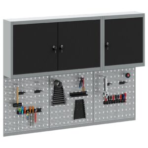 Set de dulap de unelte și panou perforat cu 5 piese montat pe perete Metal negru
