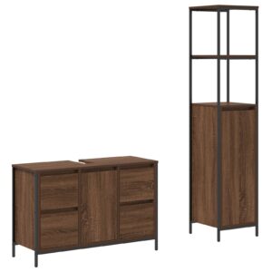 Set de Mobilier pentru Baie 2 Piese Maro Stejar din Lemn Ingineresc