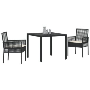 Set de dining pentru grădină  3 piese cu perne Negru Poliratan