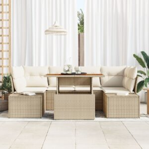 Set sofa grădină  7 piese Bej Ratan Set mese grădină 7 piese