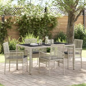 Set de dining pentru grădină , 5 piese, cu perne, gri deschis, din poliratan