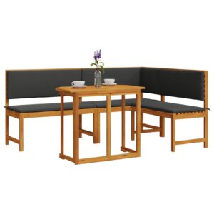 Set bistro de grădină 3 piese cu perne din lemn de acacia