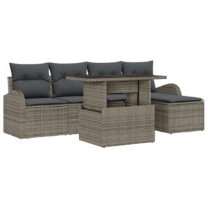 Set de canapea de grădină  Set de 6 Gri deschis Ratan, Poliester