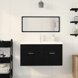 Set Mobilier Baie  Set de 2 Stejar Negru Lemn Ingineresc, Sticlă