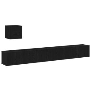 Set TV de 4 piese  Negru Stejar din Lemn Ingineresc