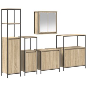 Set de mobilier pentru baie , 5 piese din lemn prelucrat, culoare stejar sonoma