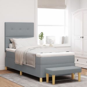 Pat cu arcuri cu saltea și băncuță Gri deschis 100x200 cm Textil