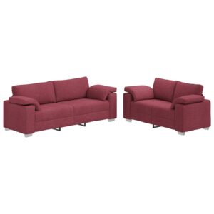 Set canapea 2 piese cu perne roșu vin din material textil