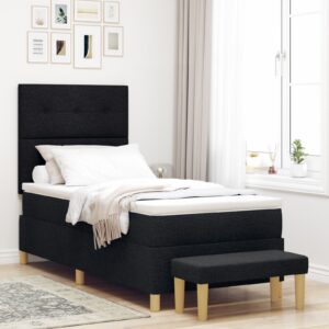 Pat box spring  cu saltea și bencă Negru 100x200 cm Țesătură