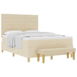 Pat cu saltea și bancă Crem 160x200 cm Din material textil