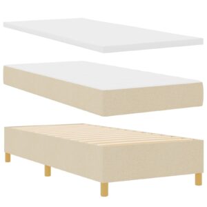 Pat Box Spring  cu Saltea și Bancă Crem 90x190 cm Fabric