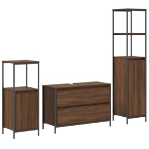 Set de mobilier pentru baie 3 piese  din lemn ingineresc, maro