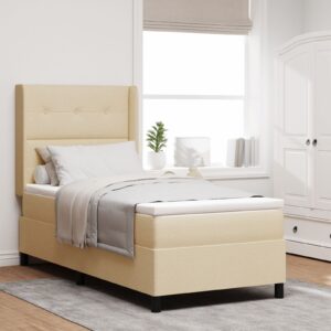 Pat Box Spring  cu saltea crem 100x200 cm, din material textil
