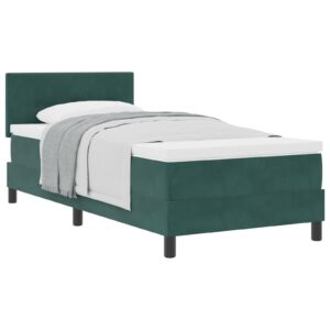Pat cu saltea Box Spring  Verde închis 100x200 cm Catifea