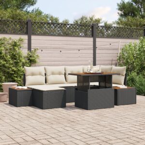 Set de Sofa pentru Grădină  Set de 7 Bej, Negru