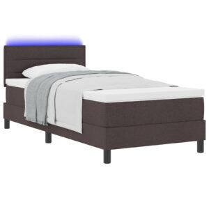 Cadru de Pat  cu Saltea Maro Închis Țesătură 90 x 200 cm Pat