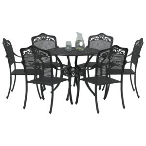 Set de dining pentru grădină , 7 piese, din aluminiu turnat, negru
