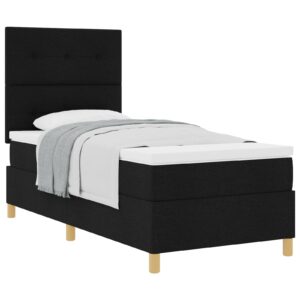 Pat cu saltea tip Box Spring Negru 90x200 cm din țesătură