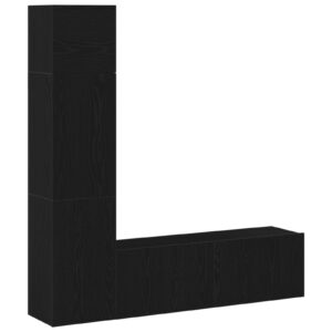 Set de cabinet TV montat pe perete 3 piese  Stejar negru lemn prelucrat