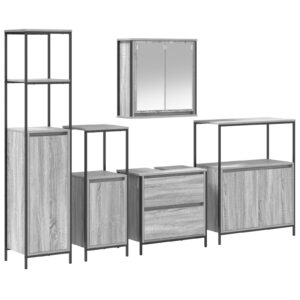 Set de Mobilă pentru Baie 5 Piese  Gri Sonoma Lemn Ingineresc