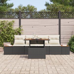 Set sofa grădină  Set 5 piese Negru, Bej Ratan, perne poliester
