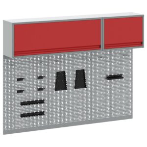 Set de Cabinet pentru Unelte cu 5 Piese și Panou Perforat Montat pe Perete Roșu din Metal