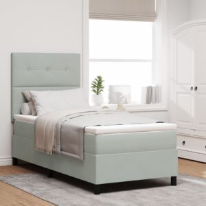 Pat Box Spring  cu Saltea Gri deschis 90x200 cm Catifea