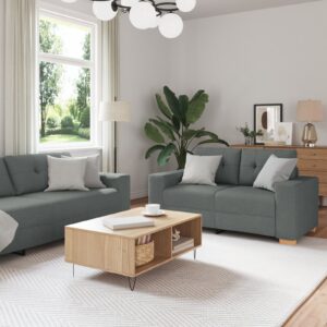 Set canapea  de 3 piese cu perne gri închis din material textil