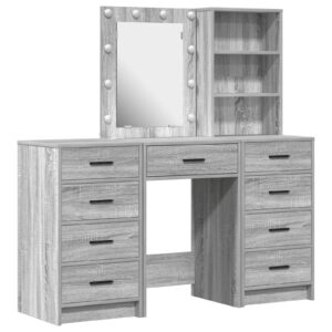 Set cu 3 piese de masă de toaletă  cu LED Gri Sonoma din lemn ingineresc