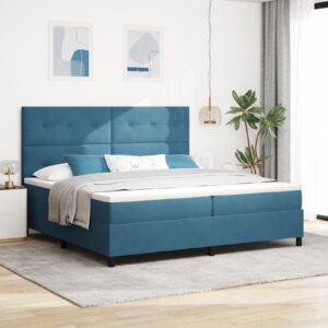 Pat Box Spring  cu Saltea Albastru Închis 200x200 cm Catifea