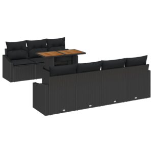 Set de Canapea pentru Grădină  Set de 8 Negru Ratan PE