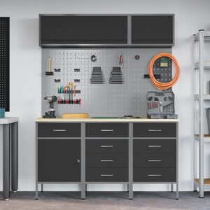 Set de banc de lucru vitaXL 8 piese Oțel negru
