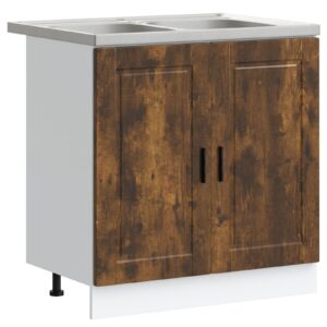 Dulap de bază pentru chiuvetă ""Porto"" cu chiuvetă Stejar afumat 80x46x84,5 cm Lemn prelucrat